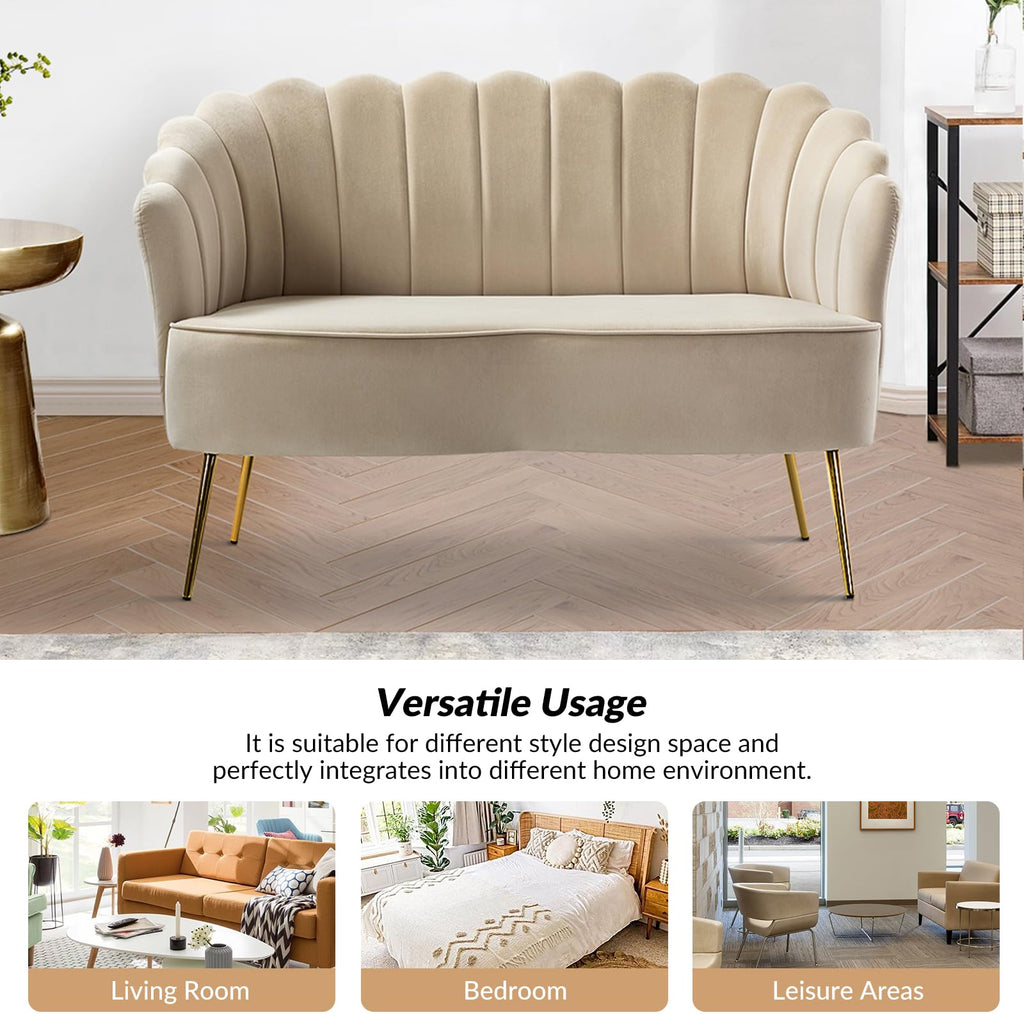 Modern Loveseat Sofa with Flower Shaped Backrest, Tan