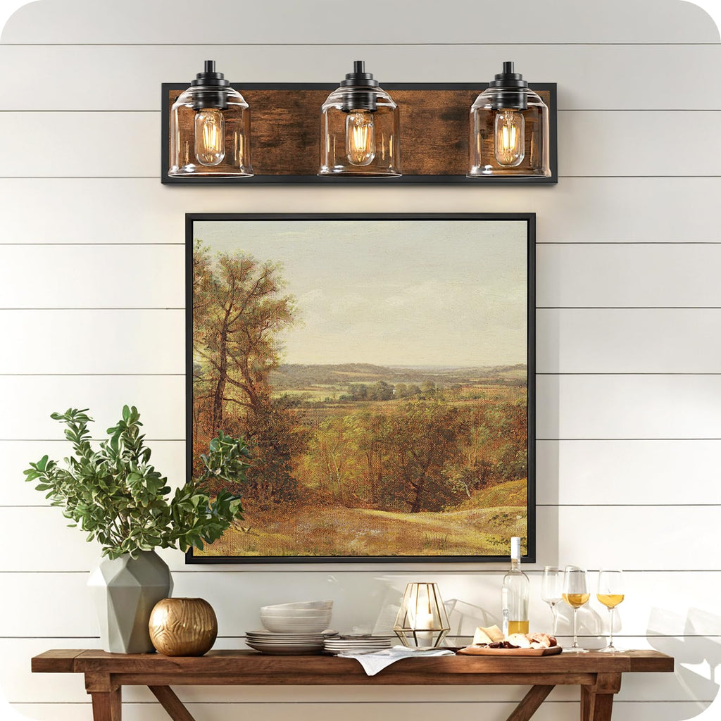 3-Light Bathroom Fixture, 23.2" Large Farmhouse Vanity Light, E26 Base (Bulbs Not Included), Thickened Glass Shade