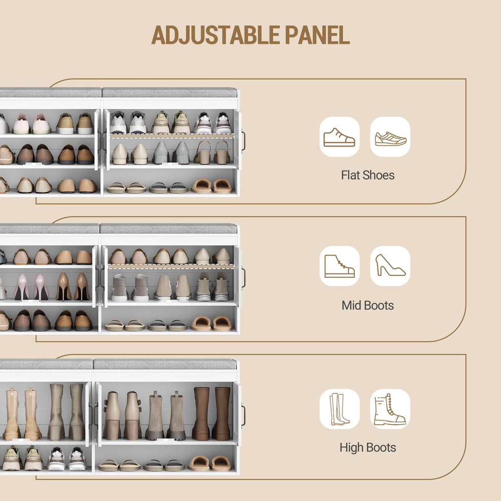 55.1" Shoe Storage Bench, Shoe Bench with 4 Doors & Padded Cushion
