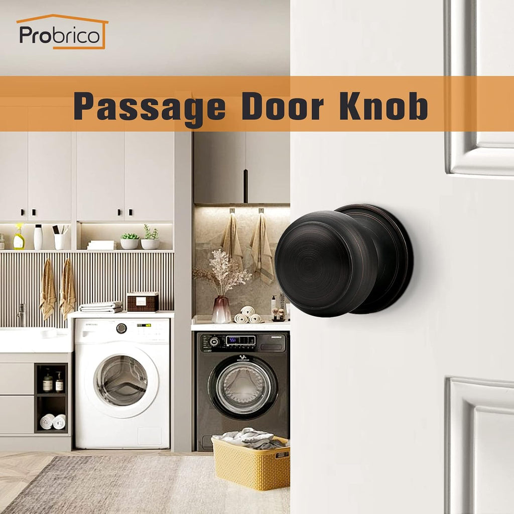 Oil Rubbed Bronze Door Knobs Interior, Passage Door Knobs Closet, Keyless Interior Door Knob, 6 Pack