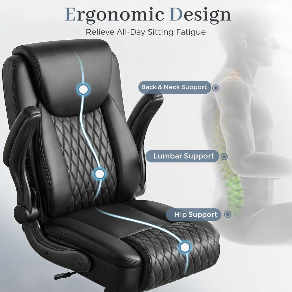 Executive Office Chair with Comfortable Lumbar Support, Ergonomic Gaming Chair with Flip-up Armrests & Zoned