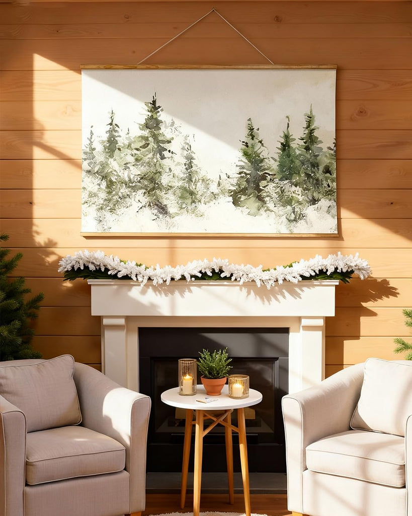 Extra Large Framed Wall Art, Winter Christmas Tree Print, 36x54 In