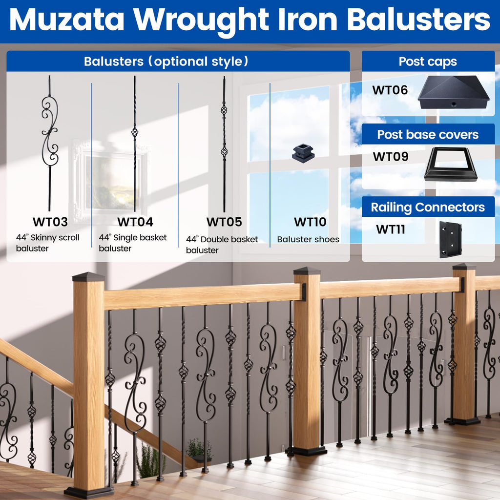 10 Pack 44" Double Basket Hollow Iron Baluster WT05