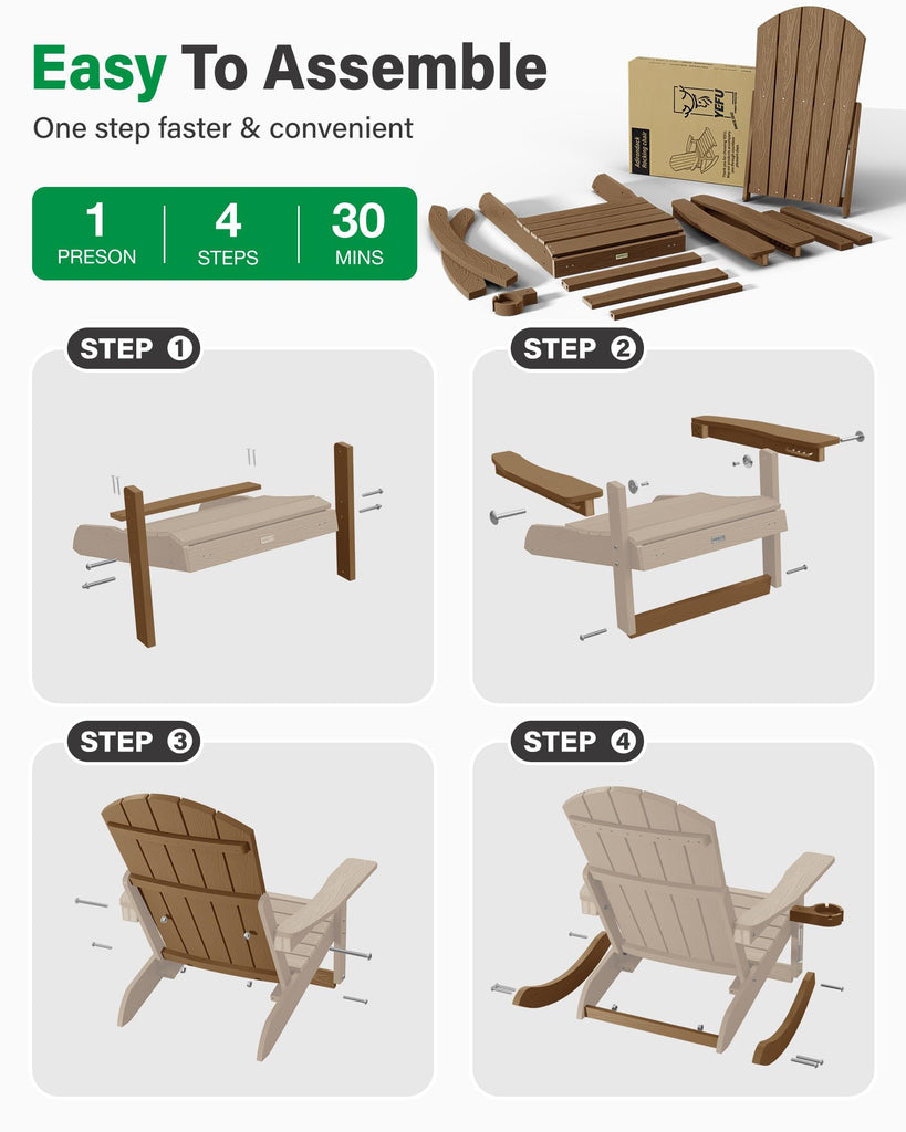 Adirondack Rocking Chairs Set of 2, with Footrest, 5-Level Adjustable