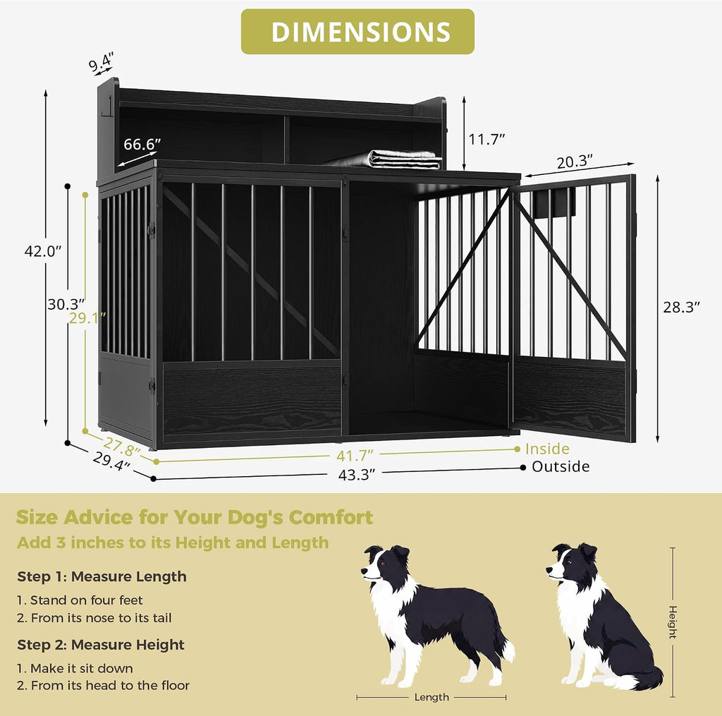 43.3" Dog Crate Furniture with Sunshade and Storage