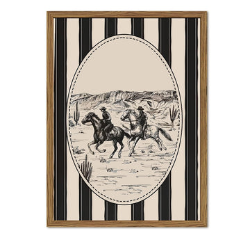 Western Cowboy Drawing Wall Art Black and white Cowboy Stripe Wall Decor Painting, Vintage Rodeo Sketch Poster Canvas
