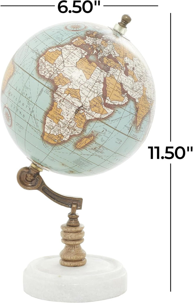 Marble Globe with Marble Base, 7" x 7" x 11", Teal