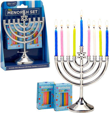 Mini Set with 48 Multicolor Birthday Candles - Portable Chanukah Candle Holder Diecast Aluminum Hanukkah Gifts Jewish