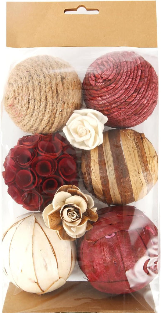 Decorative Bowl & Vase Filler Balls Decor PCS Natural Tone Rattan Wicker Balls Centerpieces Decoration - Set of 6