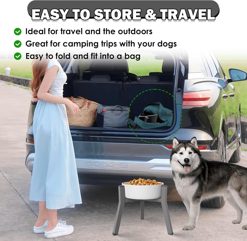 Elevated Dog Bowl Stand for Large Dogs with Platform, Adjustable Width 7-10.6", Raised Food Water Bowl Stand, Grey