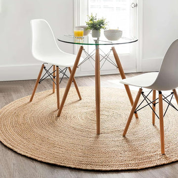 Round Jute Area Rug 6ft Natural Fiber Handwoven Boho Farmhouse Jute Area Rug Soft Braided Reversible
