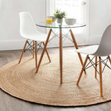 Round Jute Area Rug 6ft Natural Fiber Handwoven Boho Farmhouse Jute Area Rug Soft Braided Reversible