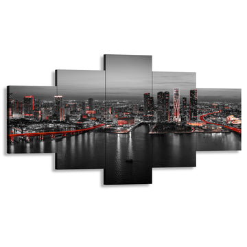 Miami Skyline Canvas Print Wall Decor Black and White Picture Florida Cityscape Wall Painting Bedroom Decoration