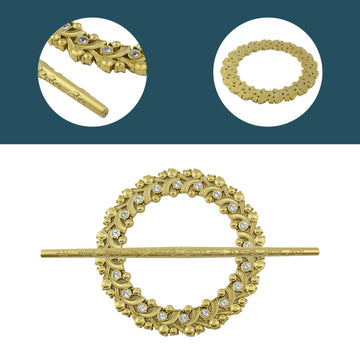 Gold Curtain Tiebacks, Round Drapery Holdbacks, 20 Crystals - 2 Pack