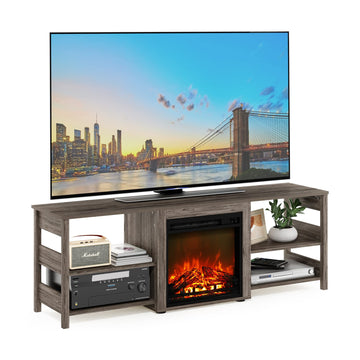 Classic TV Stand, Entertainment Center, TV Console for TV up to 70 Inch with Fireplace and Open Shelf, Grey Oak