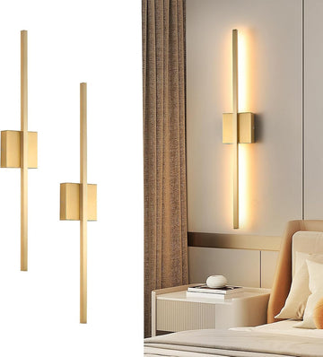 Wall Sconces Set of Two, LED Dimmable Sconces Wall Lighting, Brushed Gold Modern Wall Sconce Light for Bathroom