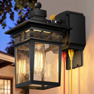 Porch Lights with GFCI Outlet, Dusk to Dawn Outdoor Wall Sconce Black