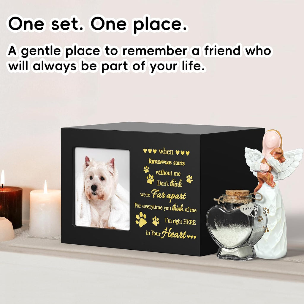 Pet Memorial Urn with Photo Frame, 110 Cubic Inches Wooden Pet Cremation Urn for Dogs & Cats, Sympathy Gift Set