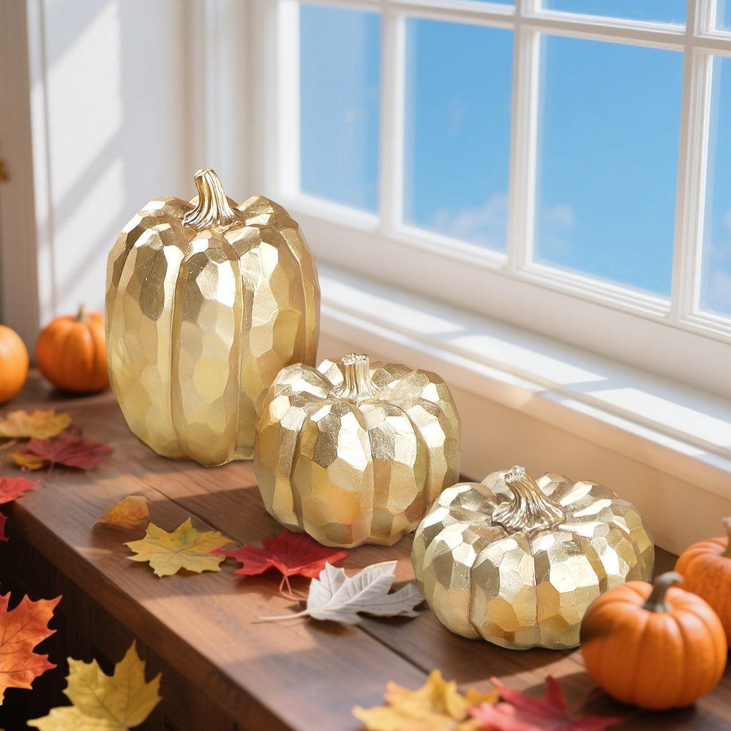 3 Pack Gold Fall Pumpkin Decor Fall Table Centerpieces