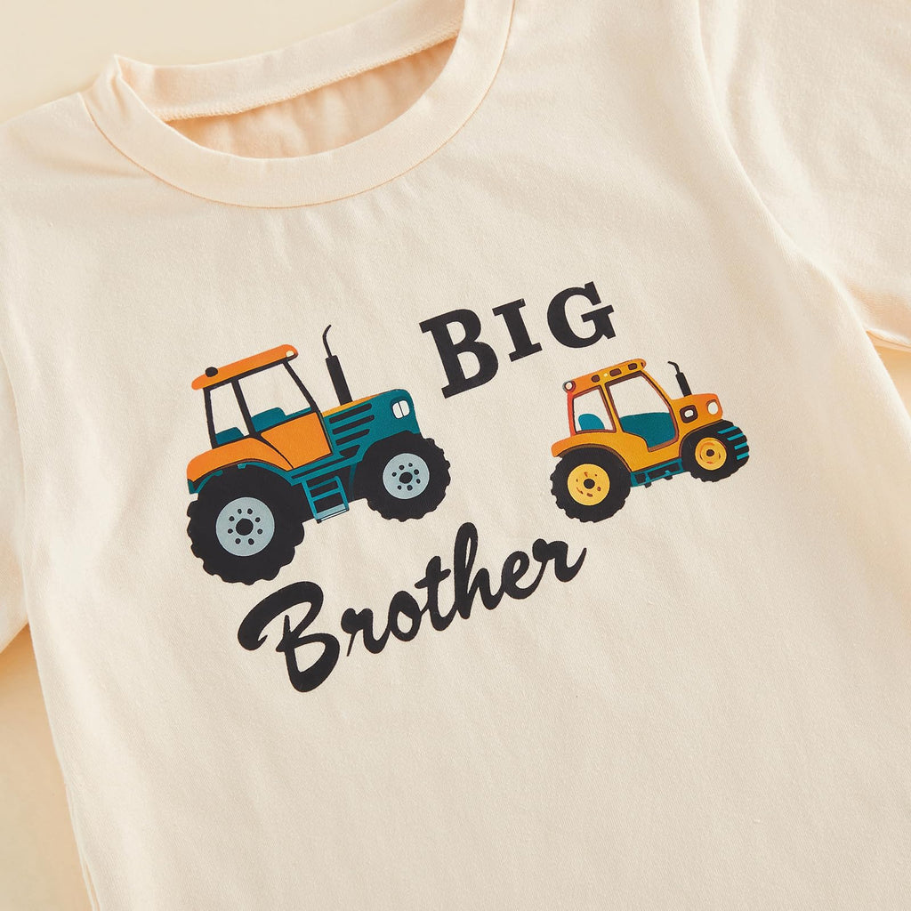 Toddler Boy Summer Clothes Big Brother Shirt Short Sleeve Letter Tractors Print Tops and Shorts Sets Summer Outfits