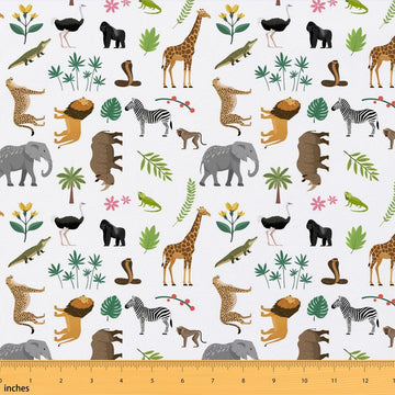 Cartoon Animals Upholstery Fabric for Chairs | Lion Leopard Print Outdoor Fabric by The Yard 72"x63", Ostrich Zebra