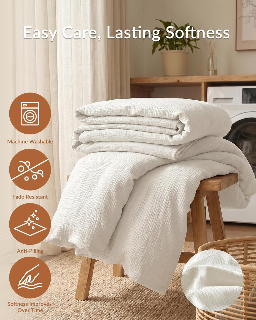 Muslin Duvet Cover Queen, 100% Washed Cotton Duvet Cover Set, Ultra Soft Comforter Cover Linen Like, 3 Pieces