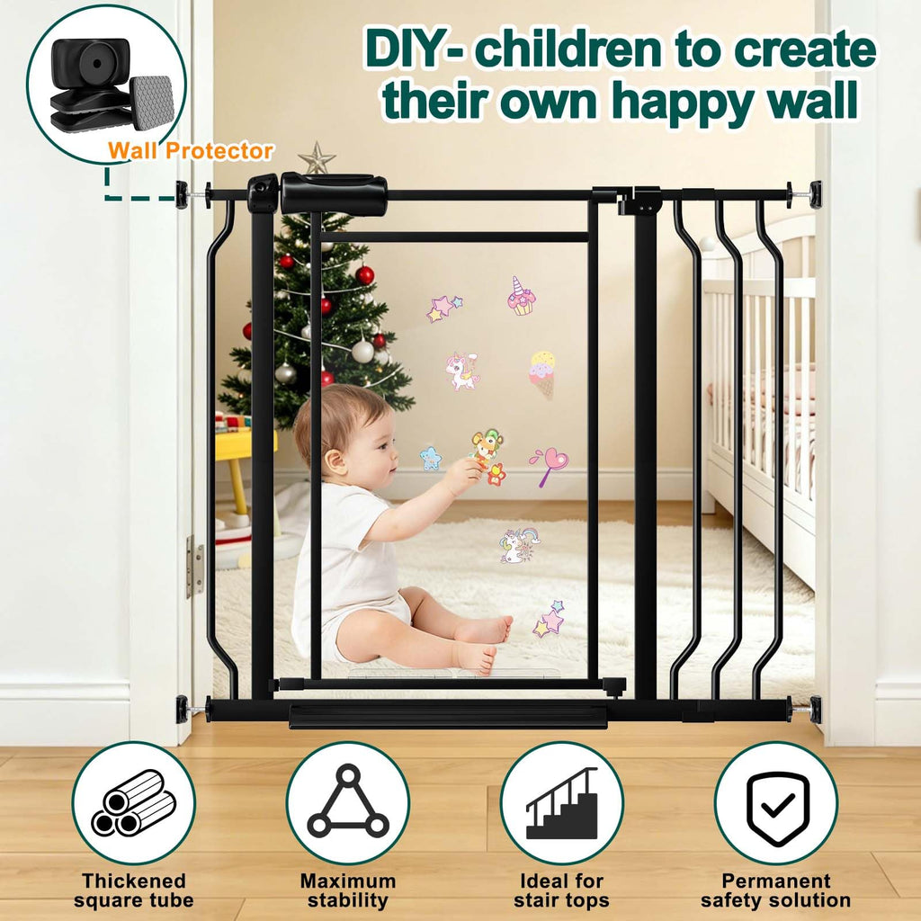 29.5-48 Inch Wide Triple Lock Clear Baby Gate Pressure Mounted