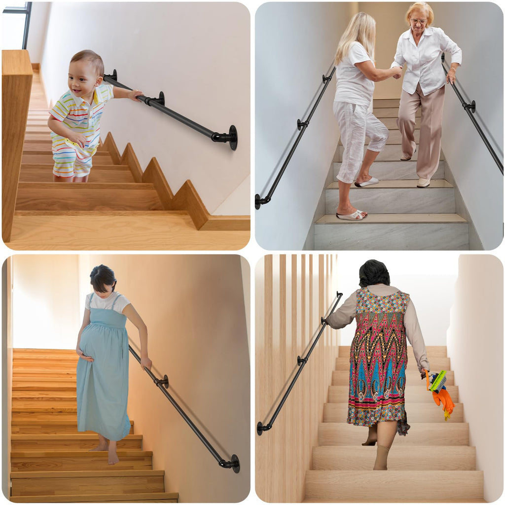 10FT Stair Handrail 440LB Wall-Mount Metal Rail Indoor Outdoor