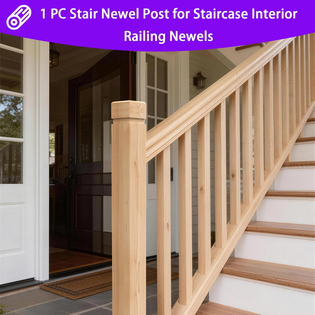 2PCS Newel Post Red Oak 3.5"x48" Premium Hardwood, Staircase Newel Post