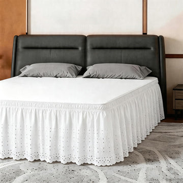 Bed Skirt, Wrap-Around Elastic Ruffled Eyelet Bed Skirt Dust Ruffle with Gathered Styling and