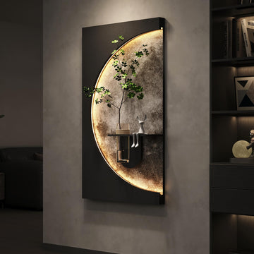 Large 3D LED Moon Wall Art Decor, Modern Black 30x60 Inch