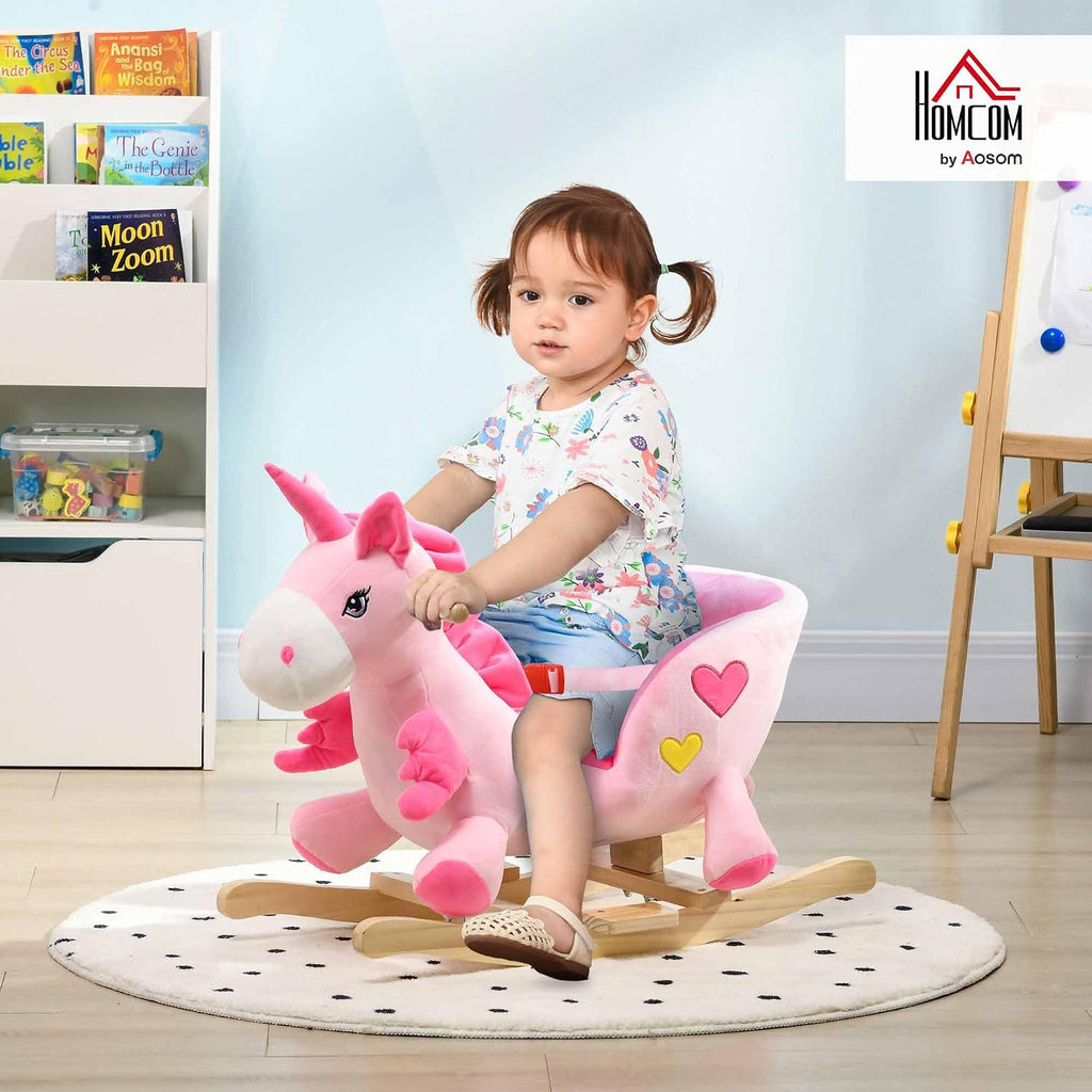 Baby Rocking Horse with 32 Songs Wooden Base for 1.5-3 Year Old, Pink