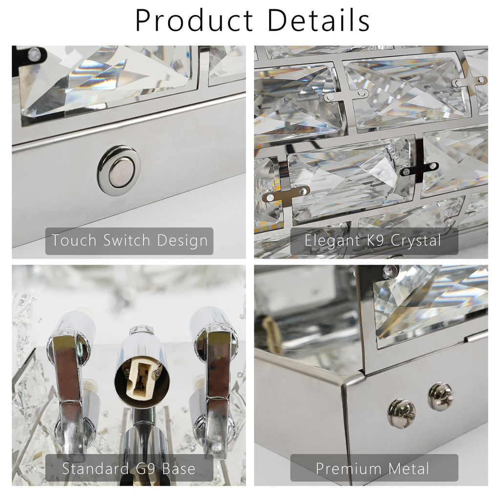Polished Chrome K9 Crystal Wall Sconce with Touch Switch
