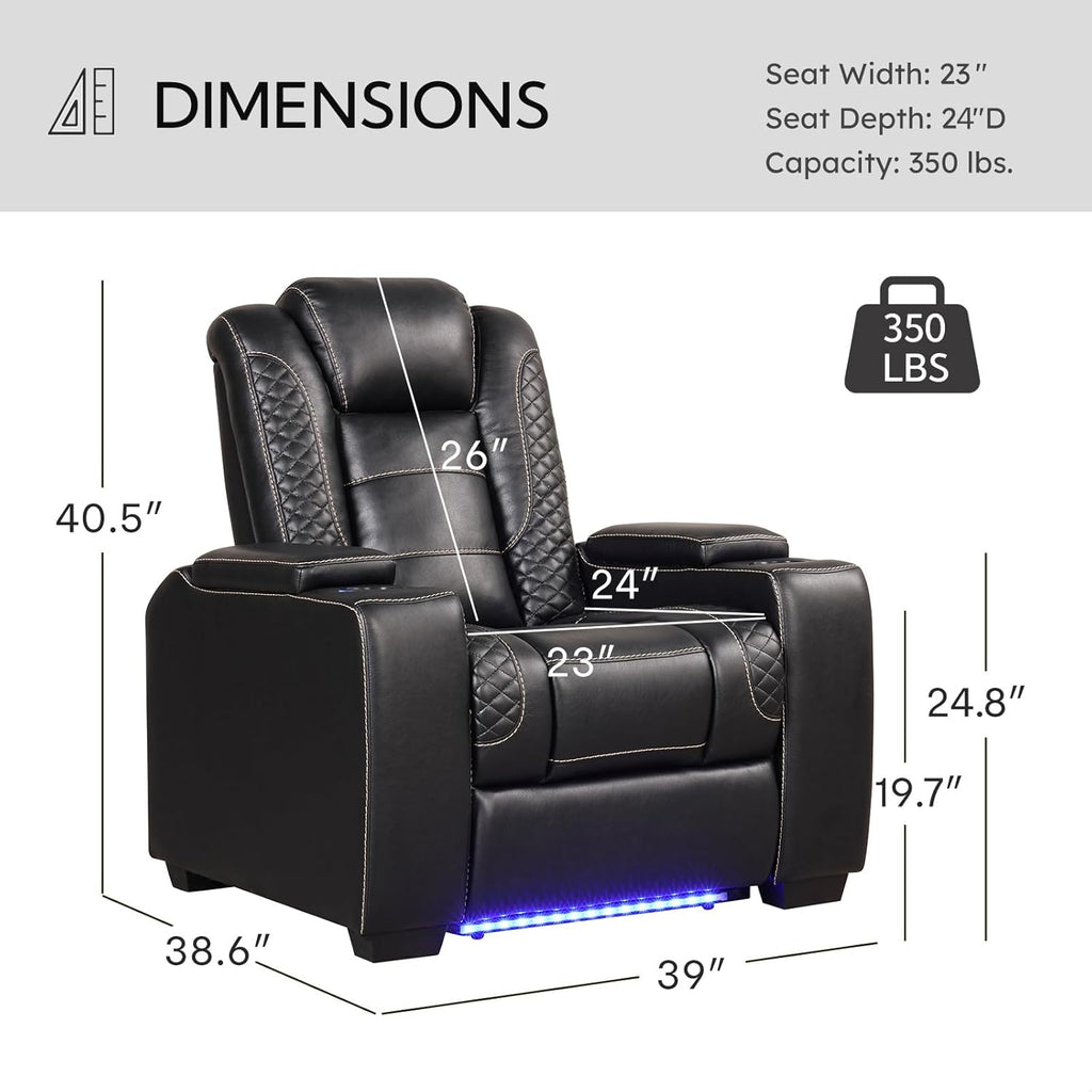 ANJ Power Home Theater Seating, PU Leather Electric Recliner Chair with Powered Headrest