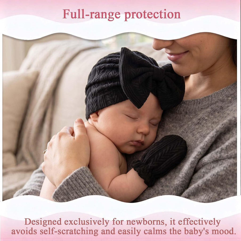 Newborn Baby Girl Hats Mittens Set Cotton for Infants