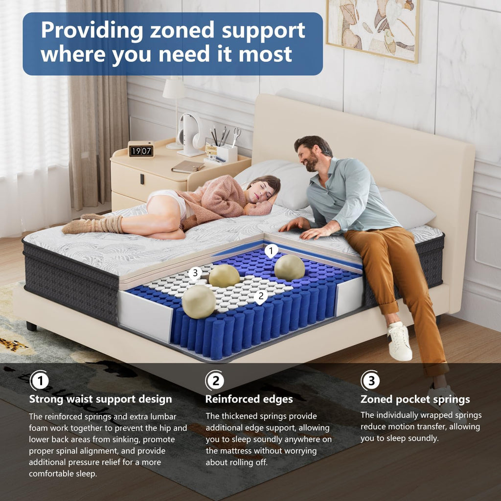 King Size Mattress, 14 Inch Hybrid King Mattress in a Box with Gel Memory Foam, Individually Wrapped Pocket Spring
