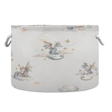 Cute Dragon Cotton Rope Storage Basket with Handles Large Baby Laundry Basket Round Collapsible Blanket Basket Shelf