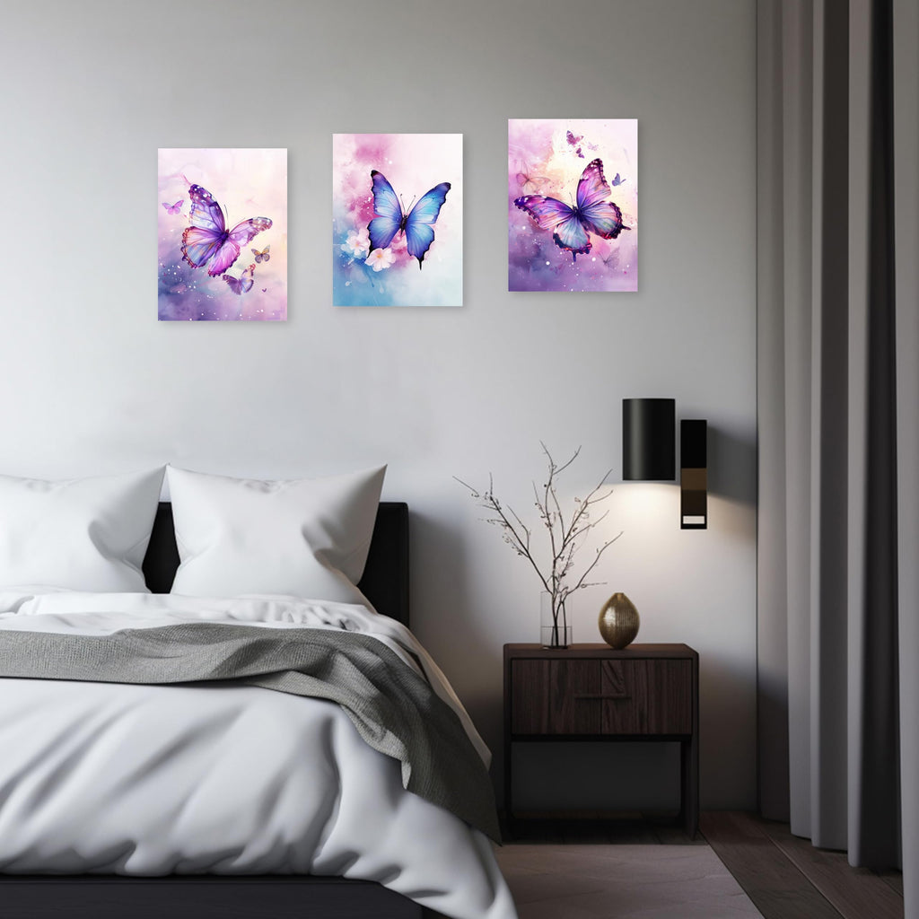 3 Piece Purple Butterfly Canvas Wall Art Butterfly Pictures Wall Decor Watercolor Painting for Girls Room Decor