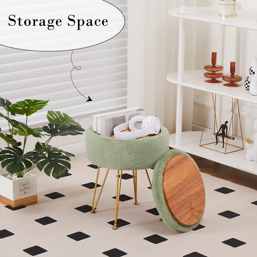 Footrest Footstools Round Faux Fur Ottoman with Storage Space Soft