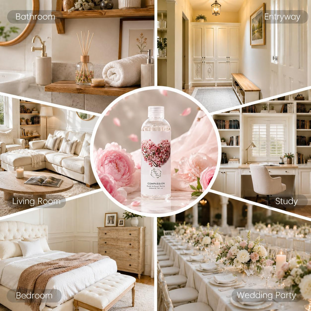 Reed Diffuser Refill, Peony & Rose Scented Oil 6.76 fl.oz / 200ml, Home Fragrance Decor