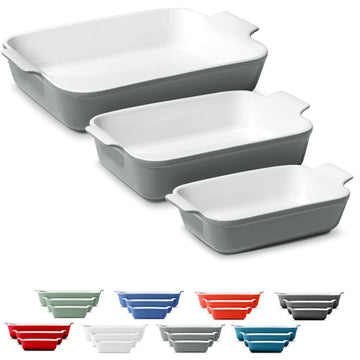 Stoneware Baking Dish Set with Handles, 3 Pieces, Modern Grey