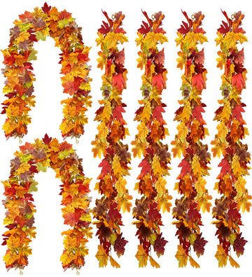 6 Pack Fall Garland Maple Leaf Decorations, 5.9 Ft 72 Leaves Each