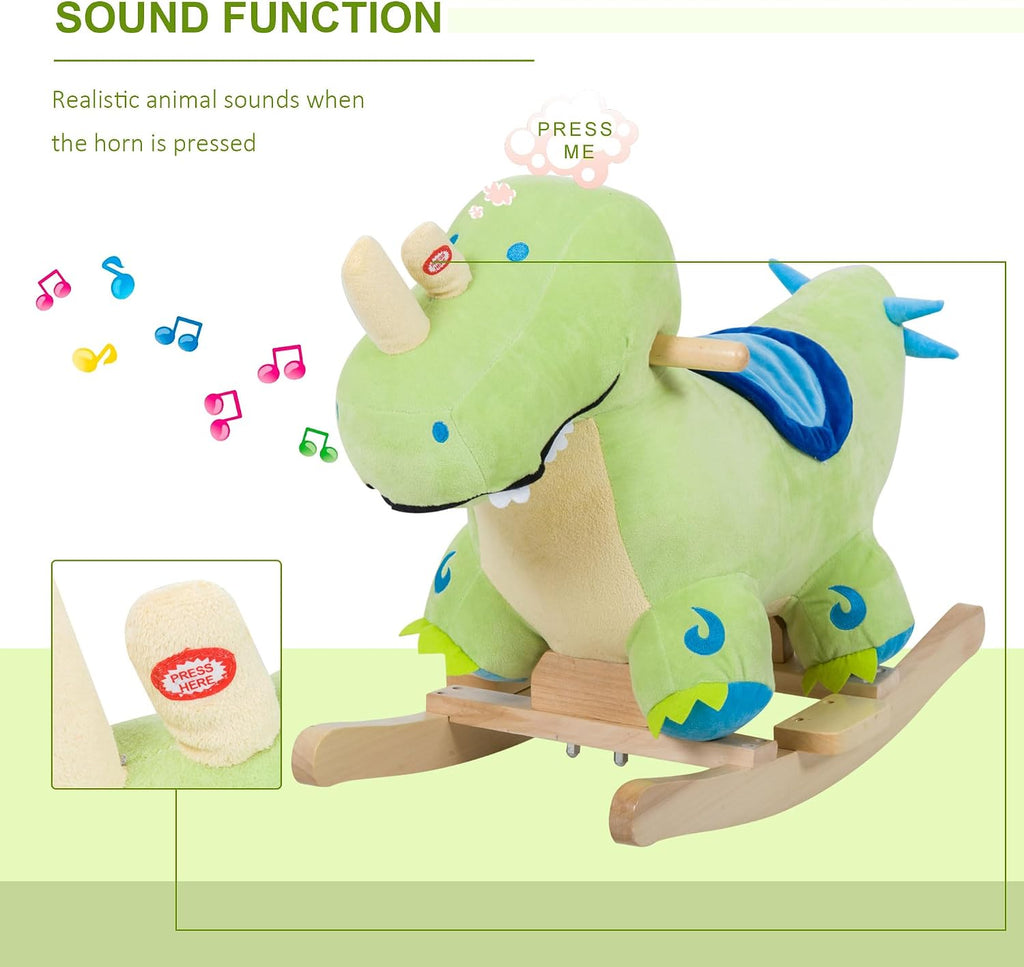Kids Plush Ride-On Rocking Horse Toy Dinosaur Ride on Rocker Green