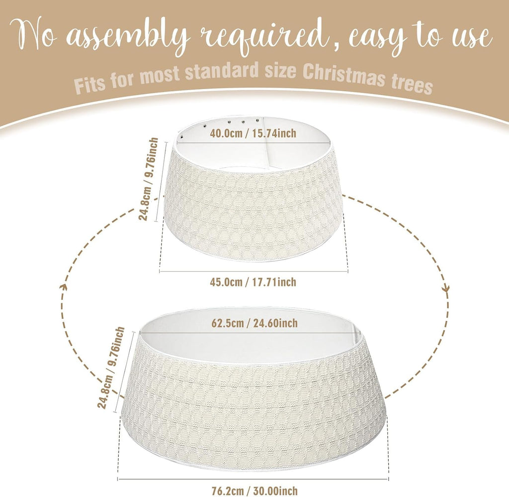28 Inch Knit Christmas Tree Skirt, Cream White Boho Christmas Tree Collar