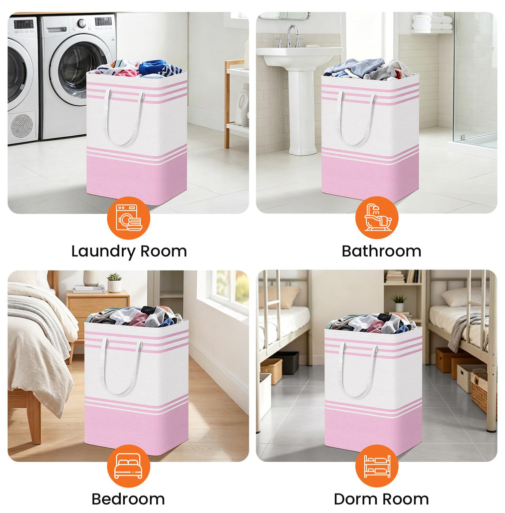 3-Pack Laundry Basket, Laundry Hamper, Pink-75L