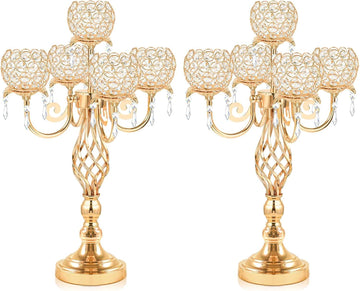 5-Arm Crystal Candelabra Centerpiece 23.2" Tall - Elegant Candle Holder Stand with Crystal Bowl, Chic Table Decor for