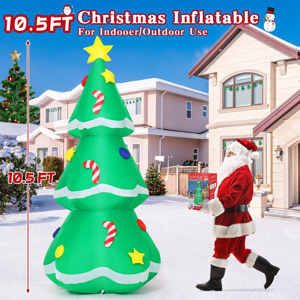 10.5 FT Christmas Inflatables Tree with Built-in Music Box & LEDs Outdoor Decorations Blow Up Tree Yard Decoration