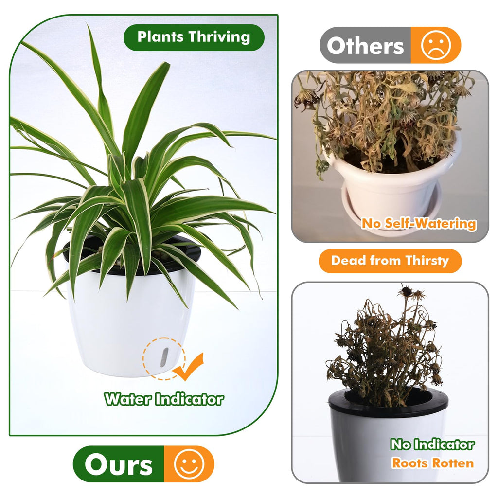 6.7 Inch Self Watering Pots for Indoor Plants, 6 Packs African Violet Pots with Indicator, Black Wick Pot with