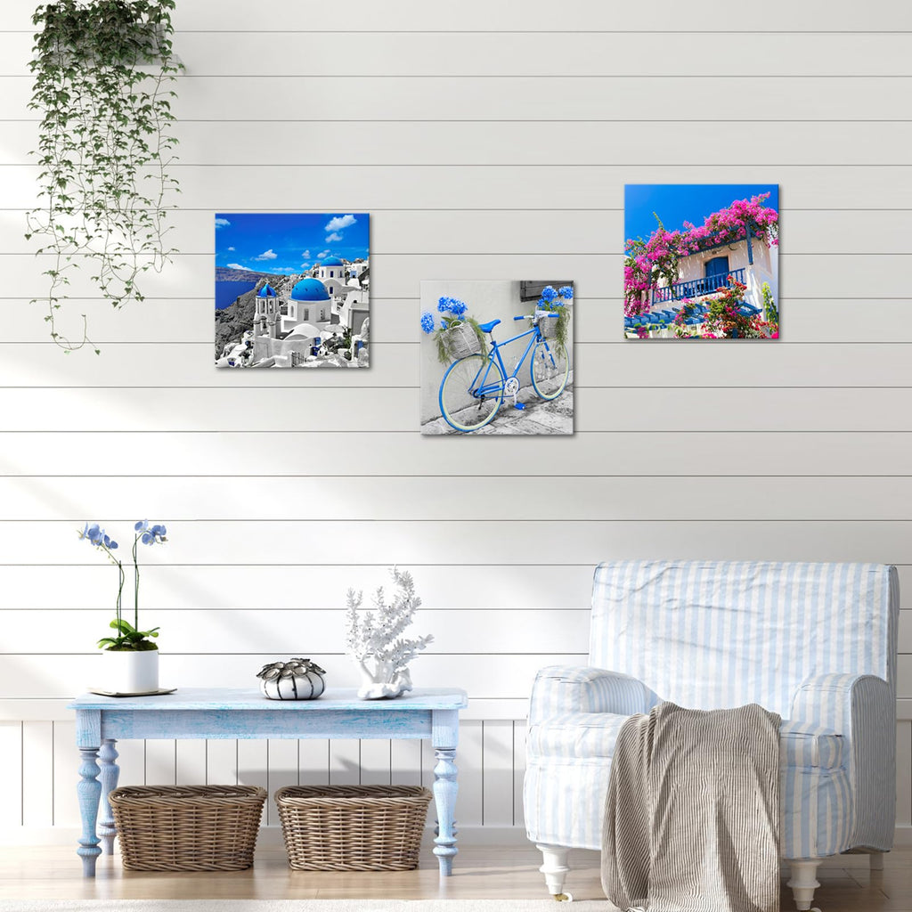 Blue Greece Santorini Island Wall 12''x12''x3pcs