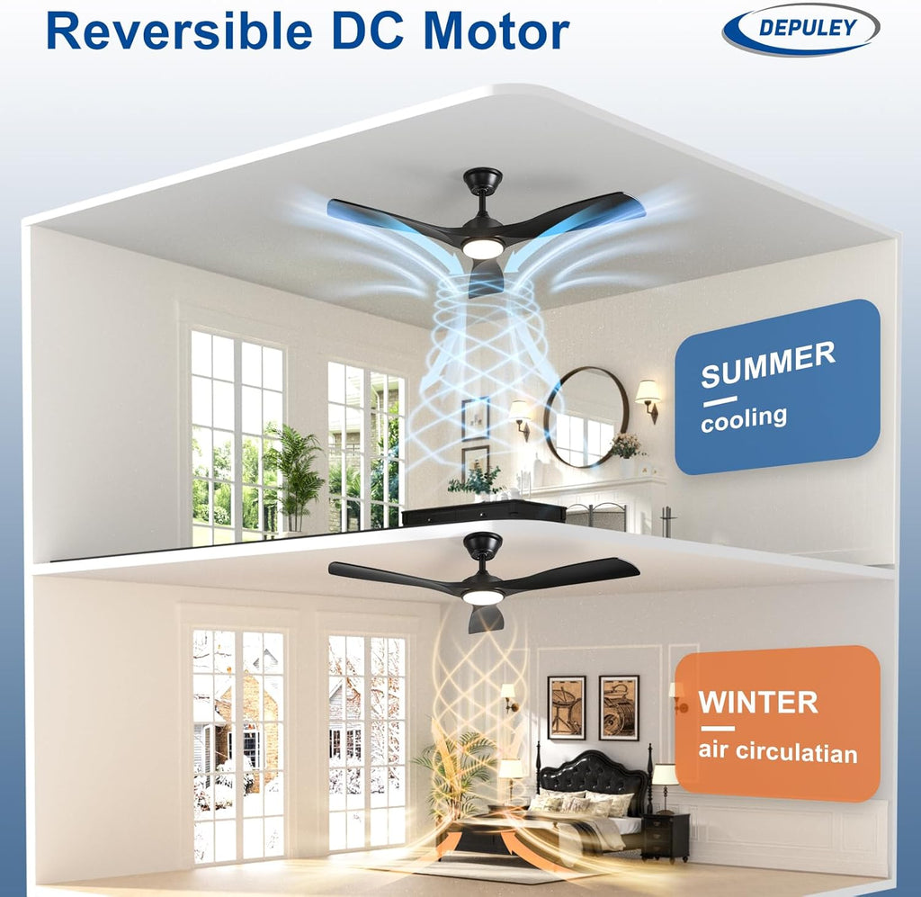 52-Inch Ceiling Fan with Light: Black 3 Blade Outdoor Fans for Patios - Dimmable Indoor Fan with Remote APP Control Ultra Quiet DC Motor Reversible 6 Speed Timer A101-B0DP6VN56W